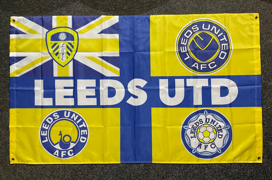 LEEDS - 'RETRO BADGE UNION JACK - YELLOW' FLAG (LU13)