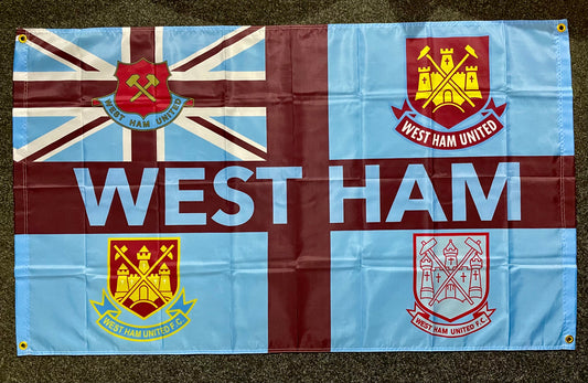WEST HAM - 'RETRO BADGES CLASSIC' FLAG LIGHT BLUE (WES04)